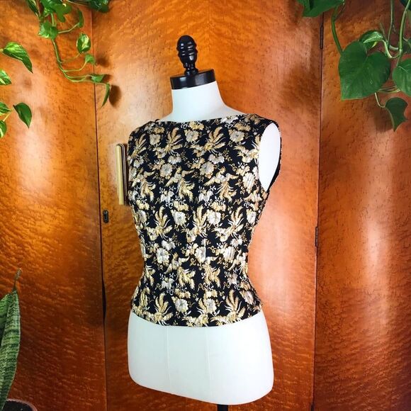 50’s 50s VINTAGE PEACOCKS Metallic Lame Blouse M L - Picture 3 of 10